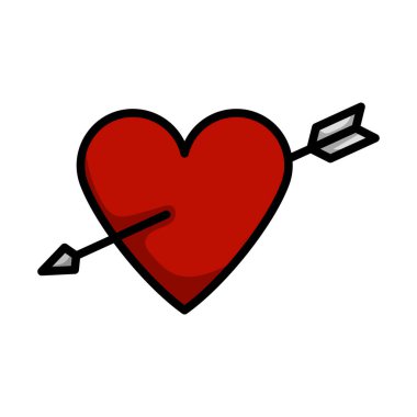 Ok Simgesi 'nden Bıçaklanmış Kalp. Renk Doldurma Tasarımı ile Düzenlenebilir Kalın Tasarım. Vektör İllüstrasyonu.