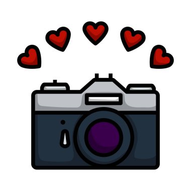 Hearts Icon 'lu kamera. Renk Doldurma Tasarımı ile Düzenlenebilir Kalın Tasarım. Vektör İllüstrasyonu.
