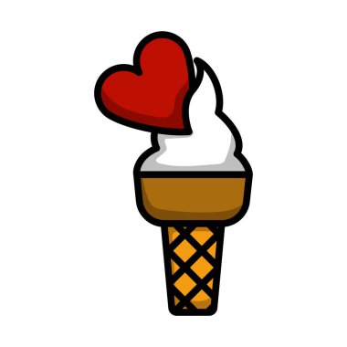 Kalp ikonlu Valentine Dondurması. Renk Doldurma Tasarımı ile Düzenlenebilir Kalın Tasarım. Vektör İllüstrasyonu.