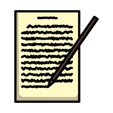 Sheet With Text And Pencil Icon. Editable Bold Outline With Color Fill Design. Vector Illustration.
