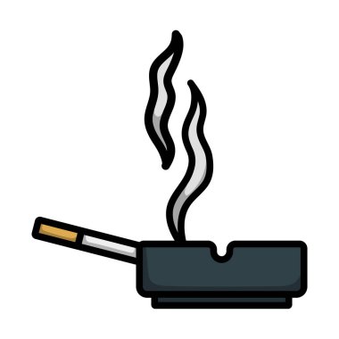 Cigarette In An Ashtray Icon. Editable Bold Outline With Color Fill Design. Vector Illustration.