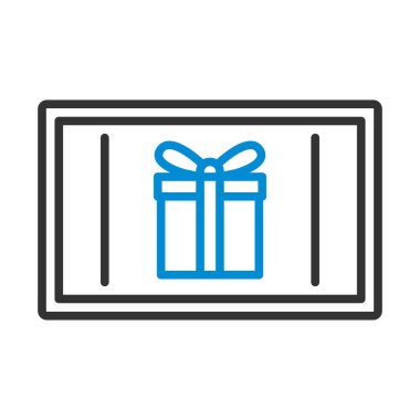 Ekran simgesinde hediye kutusu olan dizüstü bilgisayar. Renk Doldurma Tasarımı ile Düzenlenebilir Kalın Tasarım. Vektör İllüstrasyonu.
