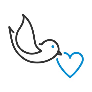 Kalp ikonlu güvercin. Renk Doldurma Tasarımı ile Düzenlenebilir Kalın Tasarım. Vektör İllüstrasyonu.