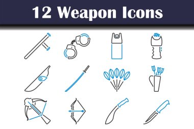 Silah Simgesi Ayarlandı. Renk Doldurma Tasarımı ile Düzenlenebilir Kalın Tasarım. Vektör İllüstrasyonu.