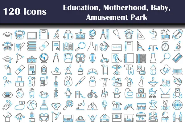 120 Ícones Educação Maternidade Bebê Parque Diversões Esboço Negrito Editável — Vetor de Stock