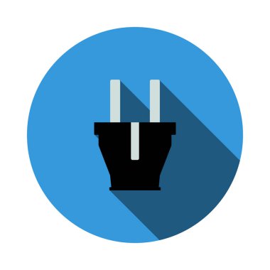 Elektrik prizi simgesi. Uzun Gölgeli Düz Çember Şablon Tasarımı. Vektör İllüstrasyonu.