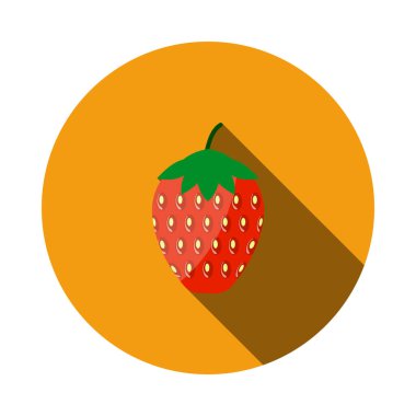 Ui Renkli Çilek Simgesi. Uzun Gölgeli Düz Çember Şablon Tasarımı. Vektör İllüstrasyonu.