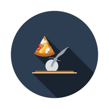Bıçaklı Pizza Simgesi. Düz Renk Tasarımı. Vektör İllüstrasyonu.