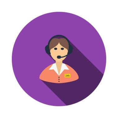 24 Saat Operatör Simgesi. Uzun Gölgeli Düz Çember Şablon Tasarımı. Vektör İllüstrasyonu.