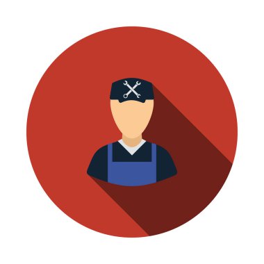 Araba Tamircisi Simgesi. Uzun Gölgeli Düz Çember Şablon Tasarımı. Vektör İllüstrasyonu.