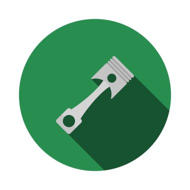 Car Motor Piston Simgesi. Uzun Gölgeli Düz Çember Şablon Tasarımı. Vektör İllüstrasyonu.