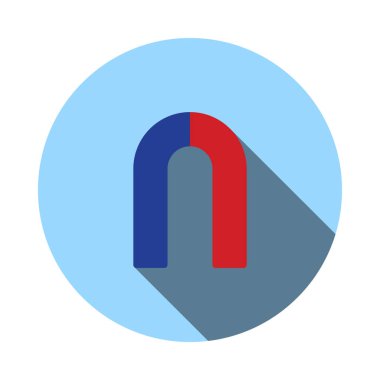 Magnet Simgesi. Uzun Gölgeli Düz Çember Şablon Tasarımı. Vektör İllüstrasyonu.