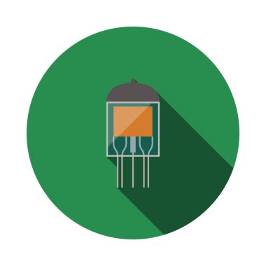 Elektronik Vakum Tüpü Simgesi. Uzun Gölgeli Düz Çember Şablon Tasarımı. Vektör İllüstrasyonu.