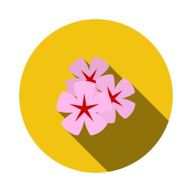 Frangipani Çiçek Simgesi. Uzun Gölgeli Düz Çember Şablon Tasarımı. Vektör İllüstrasyonu.
