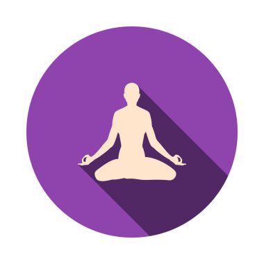 Lotus Poz Simgesi. Uzun Gölgeli Düz Çember Şablon Tasarımı. Vektör İllüstrasyonu.