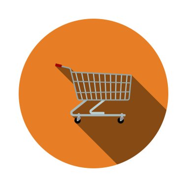 Süpermarket Alışveriş Arabası Simgesi. Uzun Gölgeli Düz Çember Şablon Tasarımı. Vektör İllüstrasyonu.
