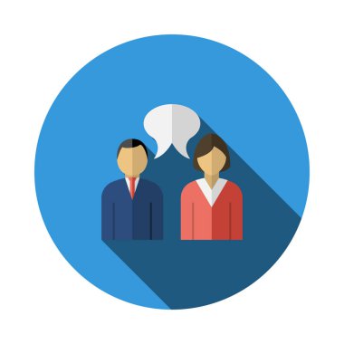 Sohbet Simgesi. Uzun Gölgeli Düz Çember Şablon Tasarımı. Vektör İllüstrasyonu.