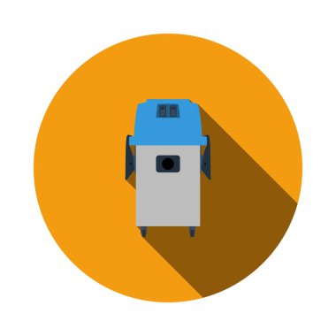 Süpürge Temizleyici Simgesi. Uzun Gölgeli Düz Çember Şablon Tasarımı. Vektör İllüstrasyonu.