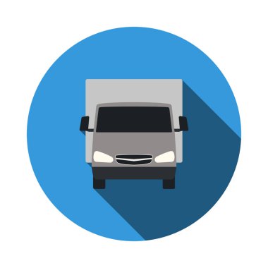 Van Truck Simgesi. Uzun Gölgeli Düz Çember Şablon Tasarımı. Vektör İllüstrasyonu.