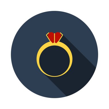 Valentine Heart Ring ikonu. Uzun Gölgeli Düz Çember Şablon Tasarımı. Vektör İllüstrasyonu.