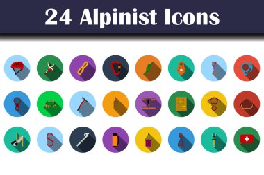 Alpinist Icon Set. Flat Design With Long Shadow. Vector illustration. clipart