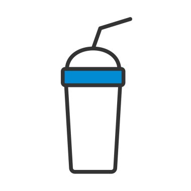 Tek kullanımlık soda bardağı ve esnek çubuk ikonu. Renk Doldurma Tasarımı ile Düzenlenebilir Kalın Tasarım. Vektör İllüstrasyonu.