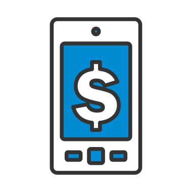 Dolar İşaretli Akıllı Telefon Simgesi. Renk Doldurma Tasarımı ile Düzenlenebilir Kalın Tasarım. Vektör İllüstrasyonu.