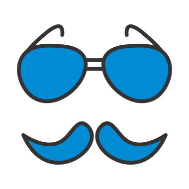 Gözlükler ve Bıyık Simgesi. Renk Doldurma Tasarımı ile Düzenlenebilir Kalın Tasarım. Vektör İllüstrasyonu.