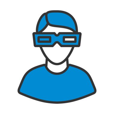 3D gözlüklü adam. Renk Doldurma Tasarımı ile Düzenlenebilir Kalın Tasarım. Vektör İllüstrasyonu.