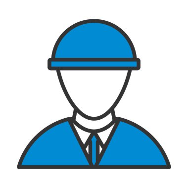 Miğferli İnşaat İşçi Şefi Simgesi. Renk Doldurma Tasarımı ile Düzenlenebilir Kalın Tasarım. Vektör İllüstrasyonu.