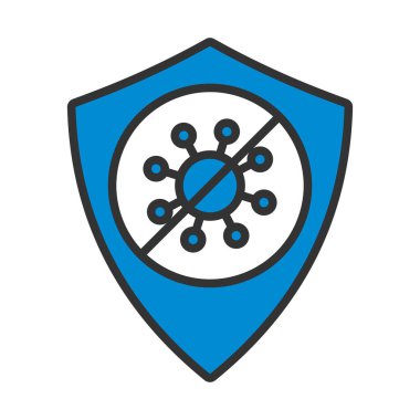 Coronavirus Simgesinden kalkan. Renk Doldurma Tasarımı ile Düzenlenebilir Kalın Tasarım. Vektör İllüstrasyonu.