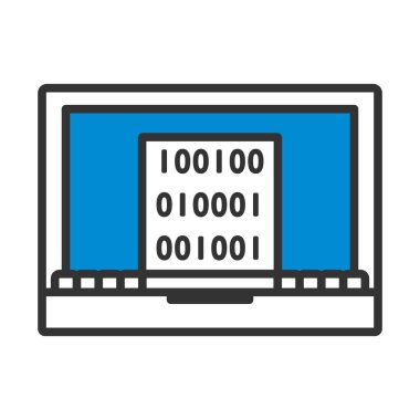 İkili Kod Simgesi olan dizüstü bilgisayar. Renk Doldurma Tasarımı ile Düzenlenebilir Kalın Tasarım. Vektör İllüstrasyonu.