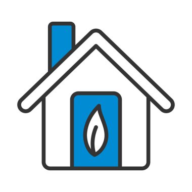 Yaprak Simgesi ile Ekolojik Ev. Renk Doldurma Tasarımı ile Düzenlenebilir Kalın Tasarım. Vektör İllüstrasyonu.