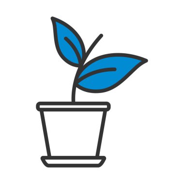 Çiçek Saksısı Simgesine Bitki. Renk Doldurma Tasarımı ile Düzenlenebilir Kalın Tasarım. Vektör İllüstrasyonu.