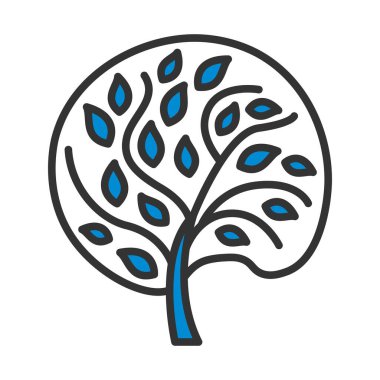 Yaprak Simgesi olan Ekolojik Ağaç. Renk Doldurma Tasarımı ile Düzenlenebilir Kalın Tasarım. Vektör İllüstrasyonu.