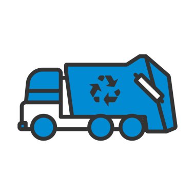 Çöp Arabası ve Geri Dönüşüm Simgesi. Renk Doldurma Tasarımı ile Düzenlenebilir Kalın Tasarım. Vektör İllüstrasyonu.