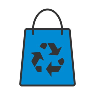 Geri Dönüşüm İşareti Simgeli Alışveriş Torbası. Renk Doldurma Tasarımı ile Düzenlenebilir Kalın Tasarım. Vektör İllüstrasyonu.