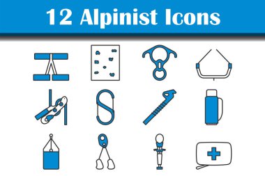Alpinist Icon Set. Editable Bold Outline With Color Fill Design. Vector Illustration. clipart