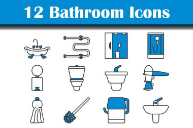 Banyo Simgesi Ayarlandı. Renk Doldurma Tasarımı ile Düzenlenebilir Kalın Tasarım. Vektör İllüstrasyonu.