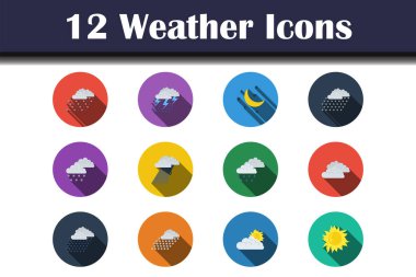 Hava Simgesi Ayarlandı. Uzun Gölgeli Düz Tasarım. Vektör illüstrasyonu.