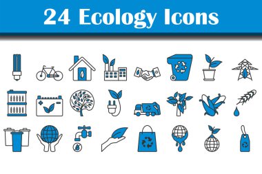 Ekoloji Simgesi Ayarlandı. Renk Doldurma Tasarımı ile Düzenlenebilir Kalın Tasarım. Vektör İllüstrasyonu.