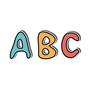 Eğitim temalı ABC çıkartması. Okula dönelim. Vektör illüstrasyonu.