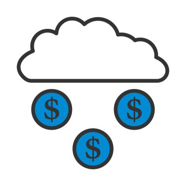 Bulut Simgesinden Düşen Paralar. Renk Doldurma Tasarımı ile Düzenlenebilir Kalın Tasarım. Vektör İllüstrasyonu.