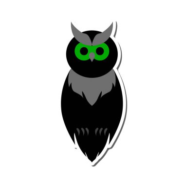 Gölgeli cadılar bayramı siyah baykuşu çıkartması. Vektör illüstrasyonu.