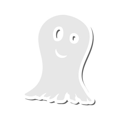 Gölge elementli Cadılar Bayramı çıkartması. Cadılar Bayramı Tasarımları İçin Beyaz Arkaplan Üzerinde Hayalet. Vektör illüstrasyonu.