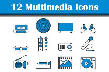 Çokluortam Simgesi Ayarlandı. Renk Doldurma Tasarımı ile Düzenlenebilir Kalın Tasarım. Vektör İllüstrasyonu.