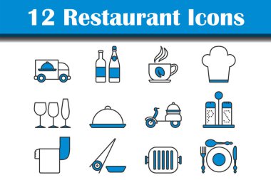 Restoran Simgesi Seti. Renk Doldurma Tasarımı ile Düzenlenebilir Kalın Tasarım. Vektör İllüstrasyonu.