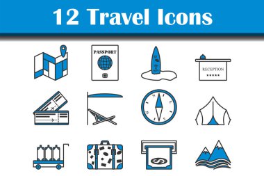 Seyahat Simgesi Ayarlandı. Renk Doldurma Tasarımı ile Düzenlenebilir Kalın Tasarım. Vektör İllüstrasyonu.