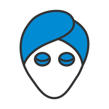 Nemlendirici Maskeli Kadın Kafası. Renk Doldurma Tasarımı ile Düzenlenebilir Kalın Tasarım. Vektör İllüstrasyonu.