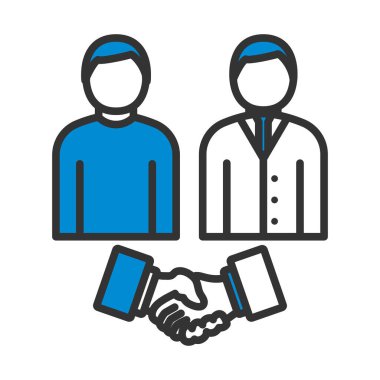 İki Adam Anlaşma Simgesi Yapıyor. Renk Doldurma Tasarımı ile Düzenlenebilir Kalın Tasarım. Vektör İllüstrasyonu.